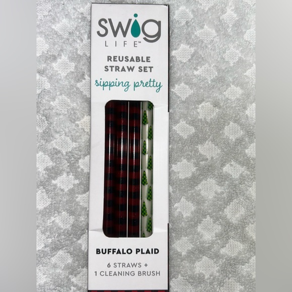 Swig Life - Reusable Straw Set - Buffalo Plaid - 6 straws & 1 cleaning brush - Picture 2 of 4